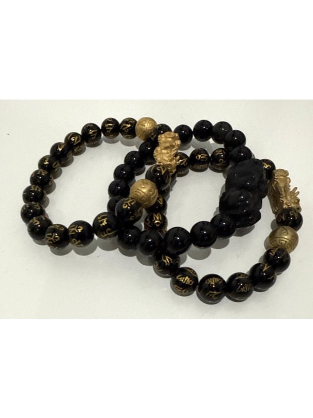 Feng Shui Black Obsidian Beads Bracelet Attract Wealth Good Luck Pixiu Jewelry
